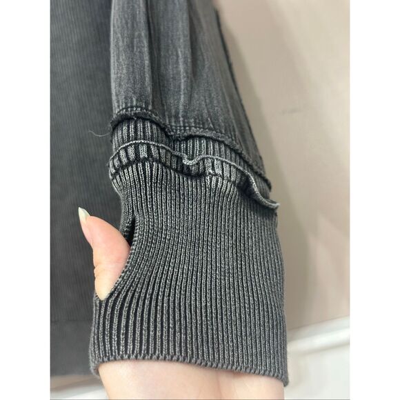 NWOT Free People We The Free Worn Thru Washed Black Long Sleeve Sweatshirt XS - Picture 3 of 11